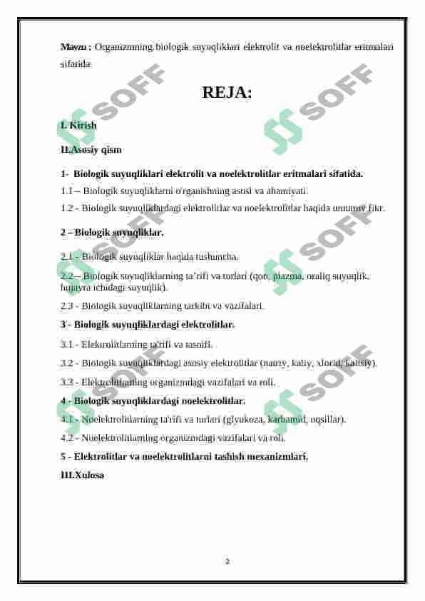 Organizmning biologik suyuqliklari elektrolit va noelektrolitlar eritmalari sifatida 2