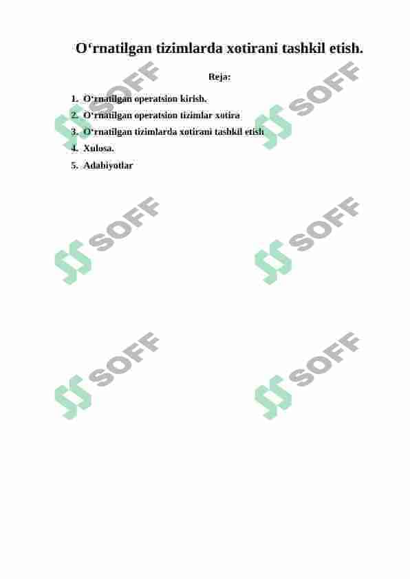 O‘rnatilgan tizimlarda xotirani tashkil etish. 2