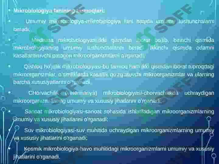 Mikrobiologiyaning chorvachilik va qishloq xo`jaligidagi ahamiyatI 2