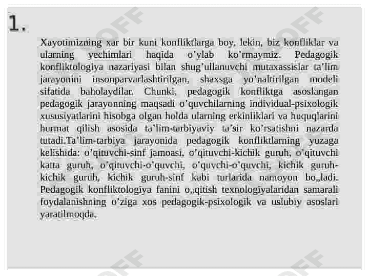 O’zaro kelishuvgaa asoslangan birgalikdagi faoliyat pedagogik konflktlarni bartaraf etish omili sifatida. 2