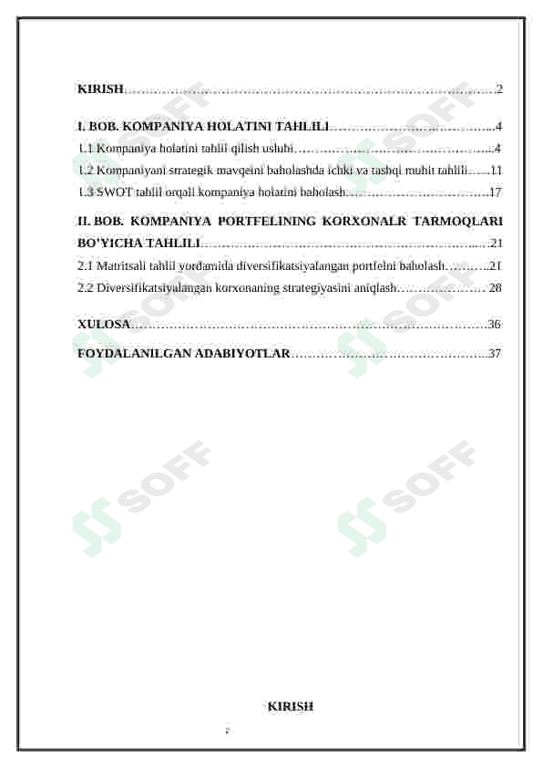 Kompaniya portfelining korxonalar tarmoqlari bo'yicha tahlili 2