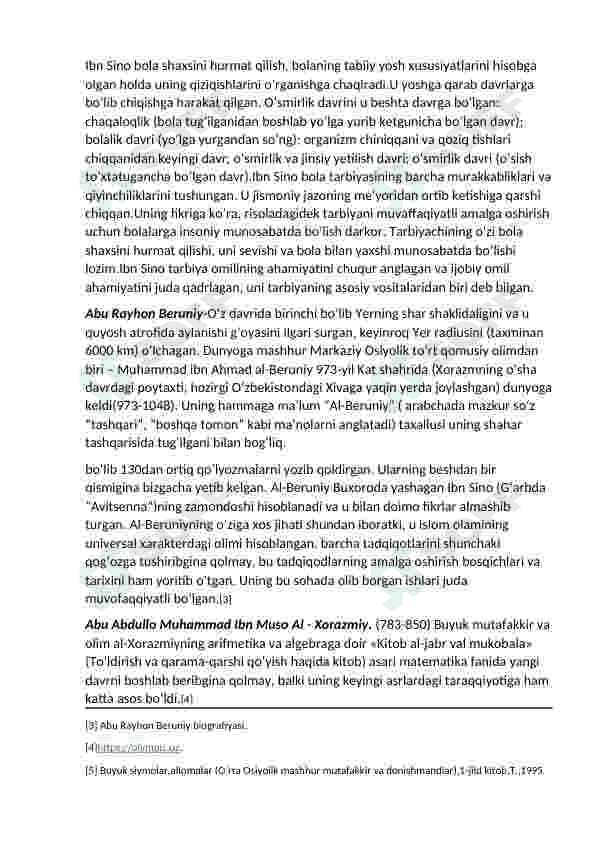 Yuksak ma’naviyatli yoshlarni tarbiyalashda O’rta Osiyo allomalari ilmiy merosining o’rni (allomalarning ilmiy faoliyati misolida) 2