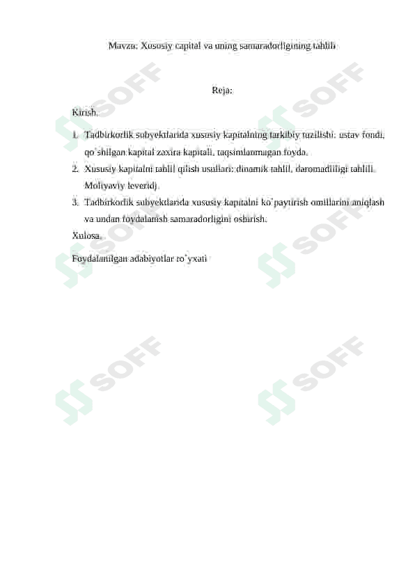 Xususiy kapital va uning samaradorligining tahlili 2