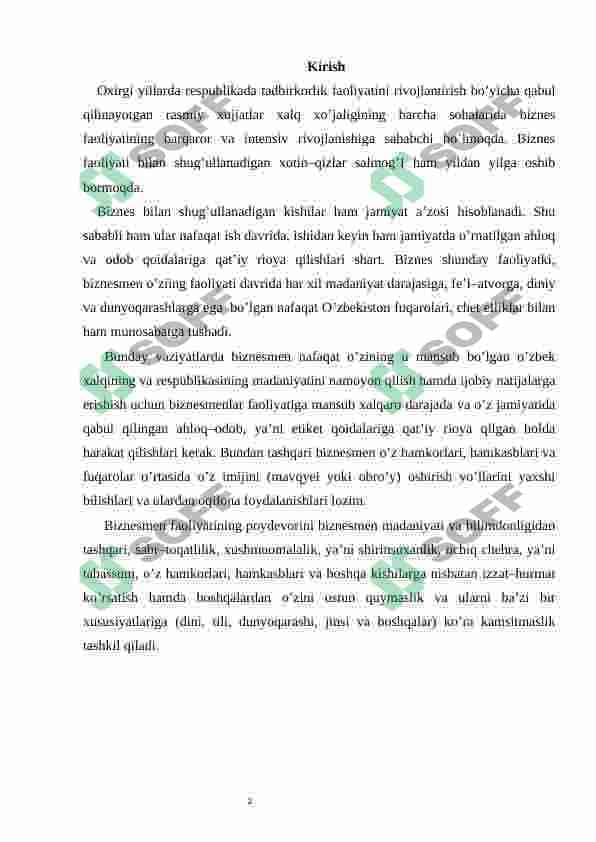 Biznes etikasining o'ziga xos xususiyatlari. 2