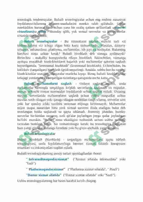 Bulutli texnologiyalarning tavsifi. Cloud xizmatlar 2