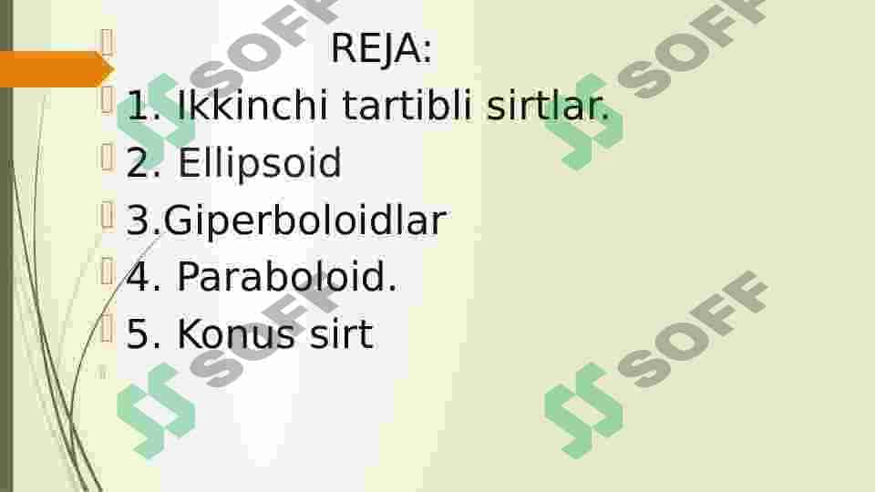 Ikkinchi tartibli sirtlarning umumiy tenglamalari kanonik ko‘rinishi. 2