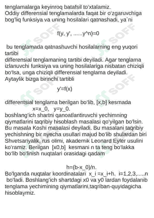 Differentsial tenglamalarni taqriban yechish va dasturini tuzish 2