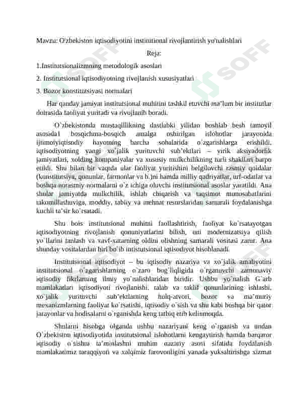 O'zbekiston iqtisodiyotini institutional rivojlantirish yo'nalishlari 2