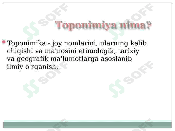 Toponimika. Maxsus tarix fanlari 2