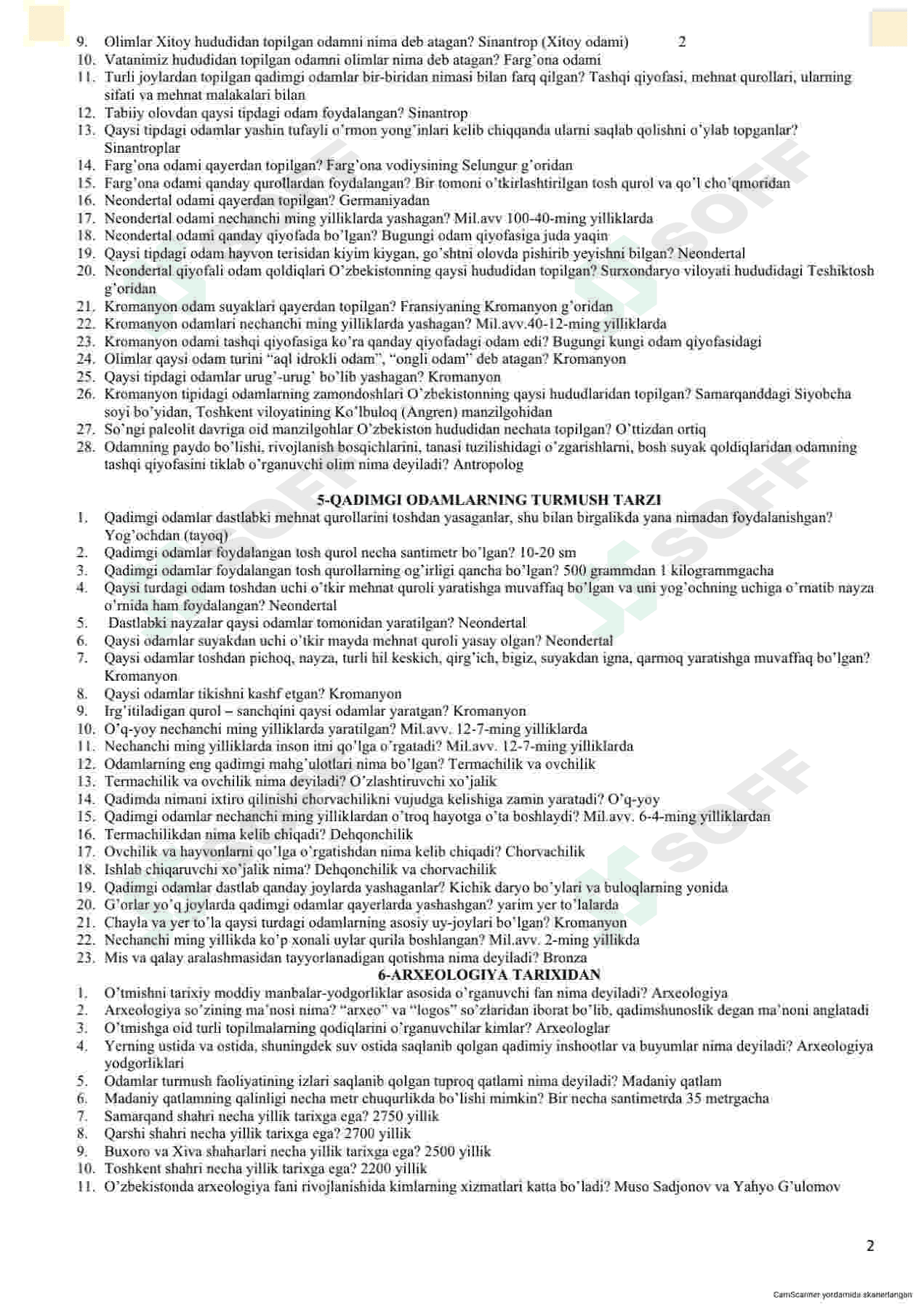 5-sinf tarix fanidan umumiy savol-javoblar to'plami 2