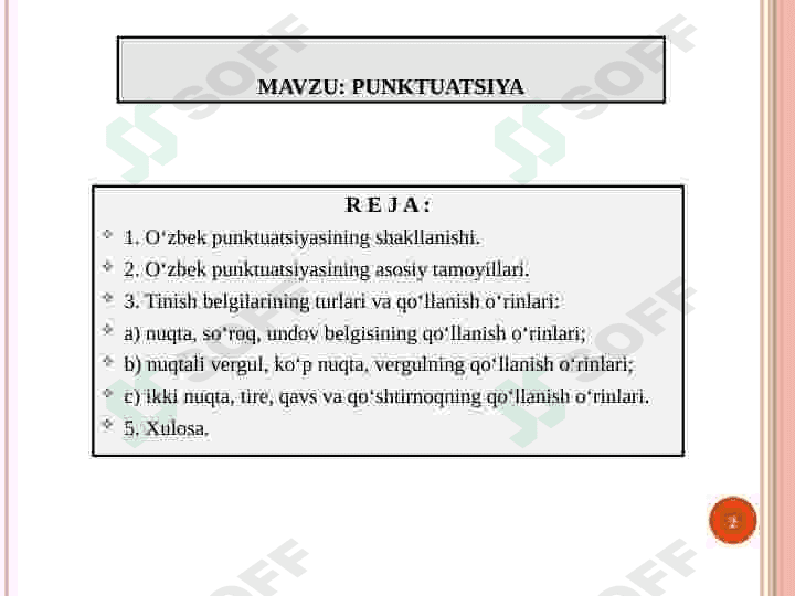 “HOZIRGI O’ZBEK ADABIY TILI” (PUNKTUATSIYA) 2