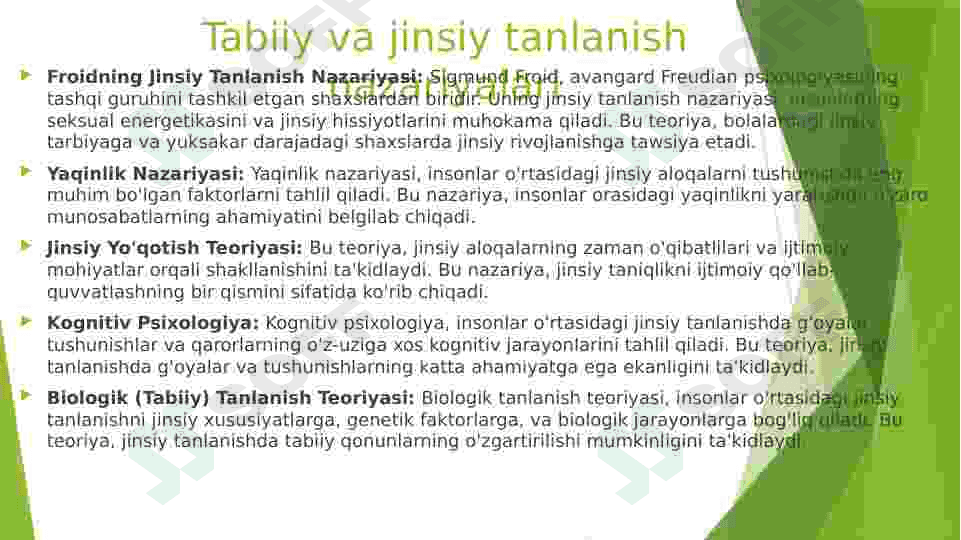 Tabiy va jinsiy tanlanish nazariyalari 2
