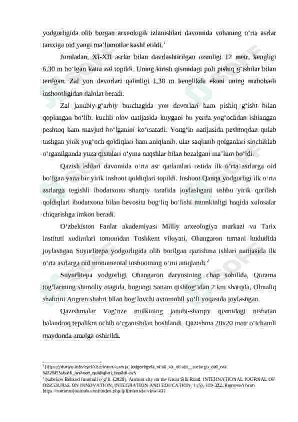 Toshkent viloyati antik davr yodgorliklari Qanqa va Suyurlitepa yodgorliklarini oʻrganish 2