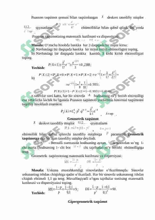 Ba’zi deskret  taqsimot qonunlari 2