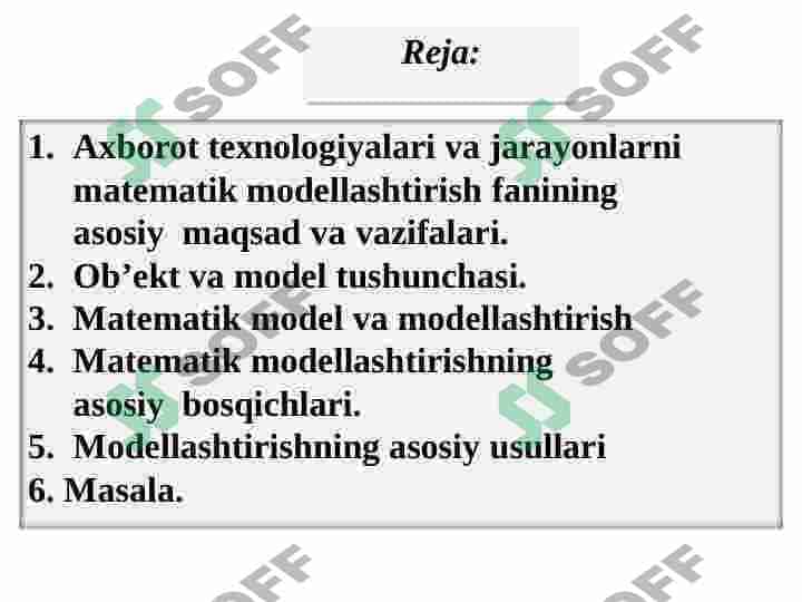 Matematik model va  modellashtirish. Chiziqli  modellar va ularni yechish 2