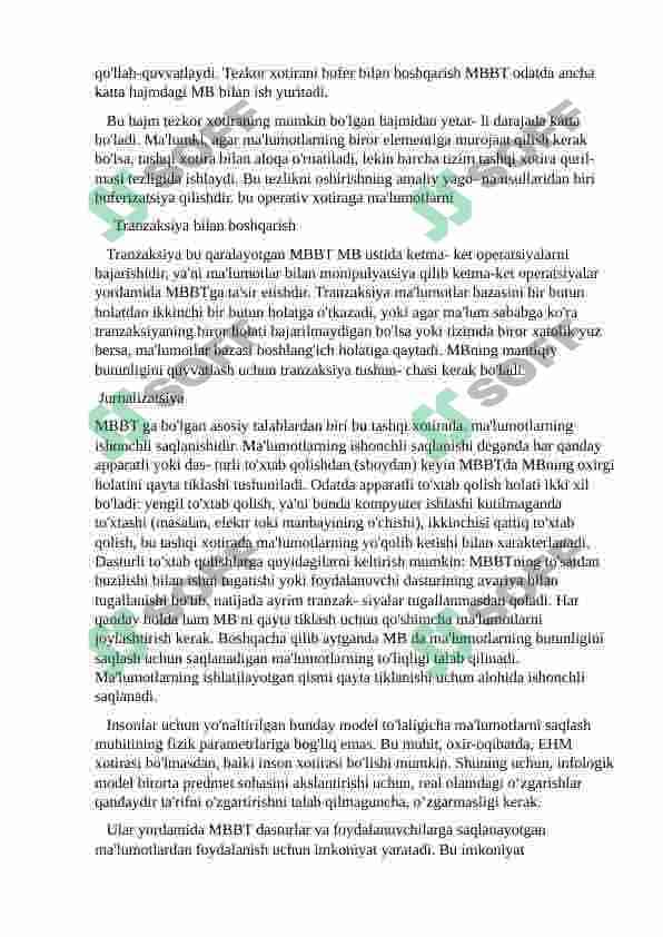 BILIMLAR BAZASINING ASOSIY XUSUSIYATLARI VA ULARGA OID  LOYIHALASH ISHLARI 2