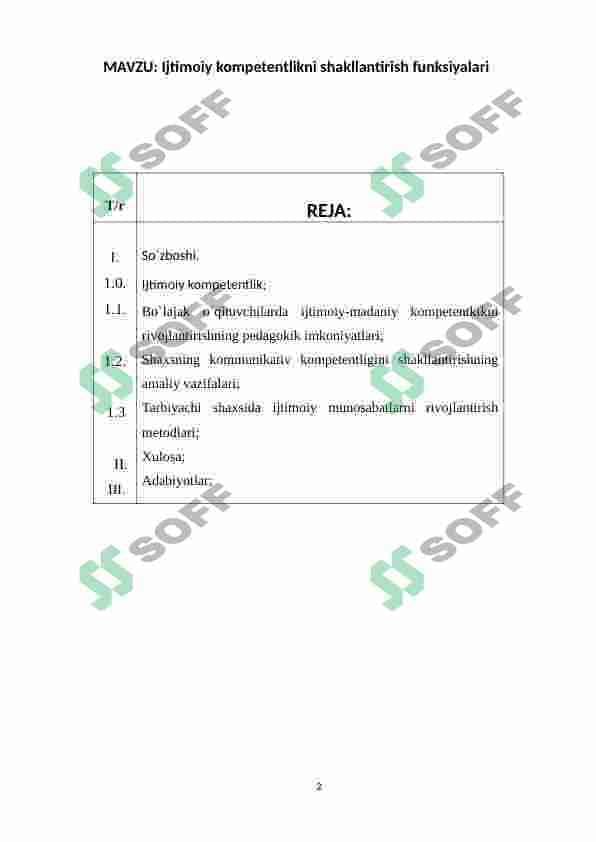 Ijtimoiy kompetentlikni shakllantirish funksiyalari. 2