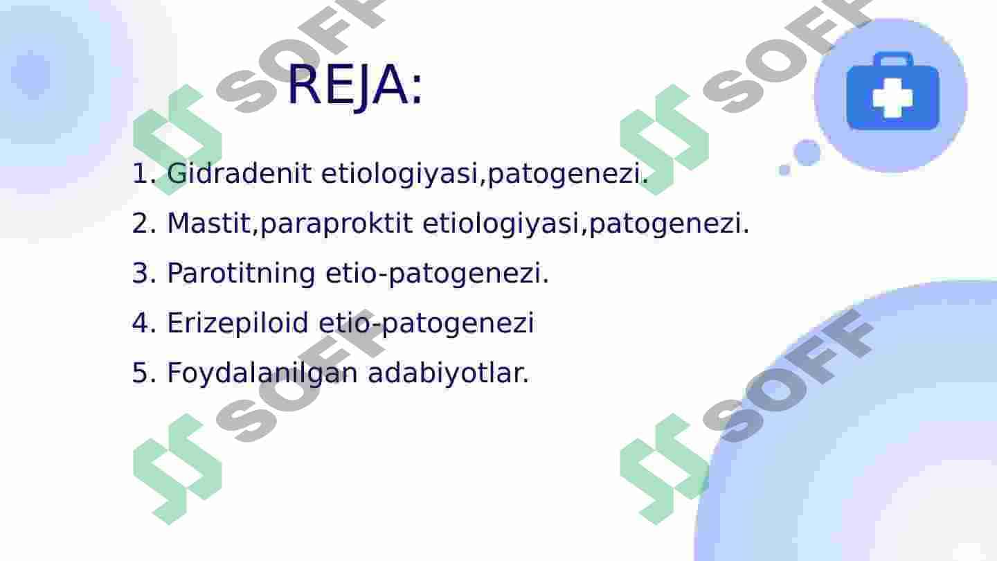 Gidradenit, mastit, paroproktit, erizepiloid etiologiyasi va patogenezi. 2