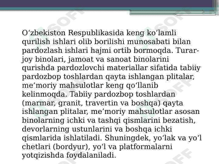 Tabiy tosh materiallar asosidagi mahsulotlar 2