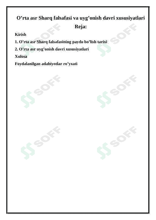 Oʻrta asr sharq falsafasiva uygʻonish davri xususiyatlari 2