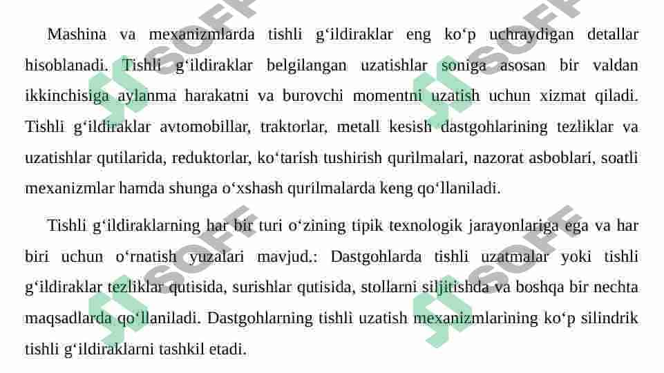 Dastgohlarda ishlatiladigan uzatish mexanizmlarining turlari va tuzilishi. 2