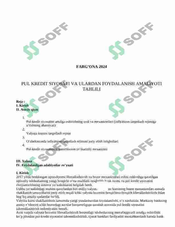 pul kredit siyosati va ulardan foydalanish amaliyoti tahlili 2