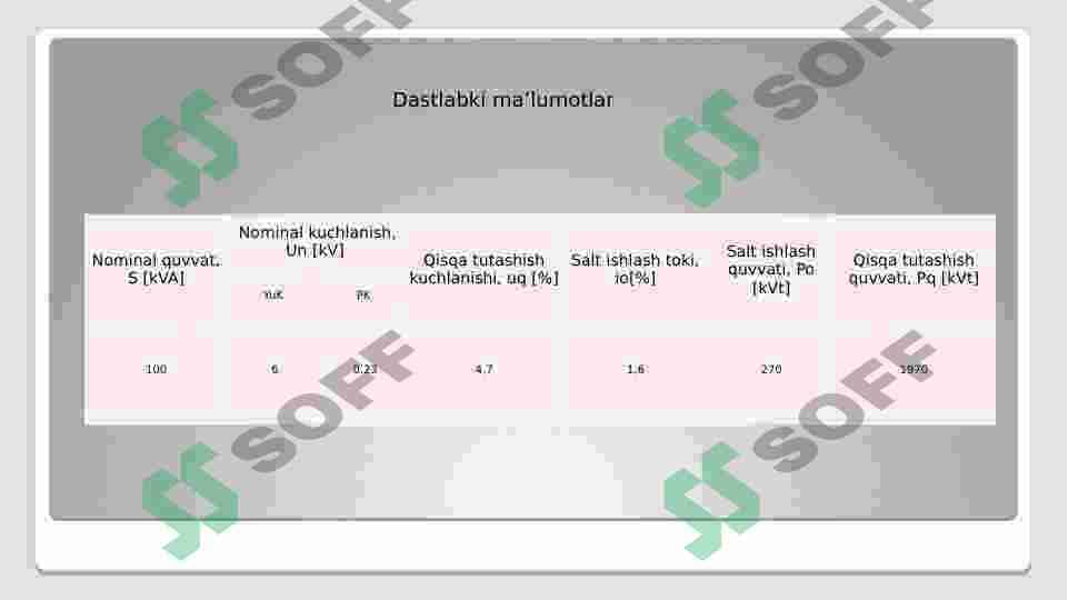 Uch fazali ikki chulg‘amli transformatorning elektromagnit va issiqlik hisobini bajarish 2