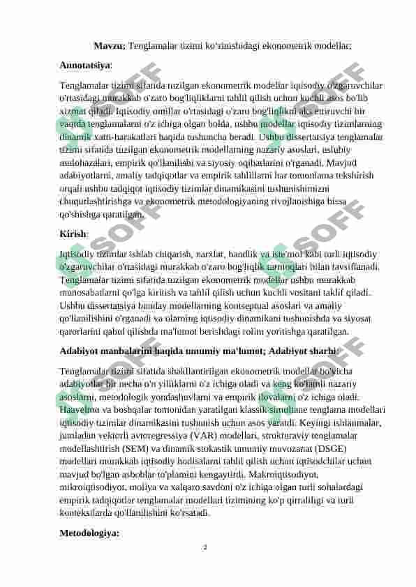 Tenglamalar tizimi ko‘rinishidagi ekonometrik modellar 2
