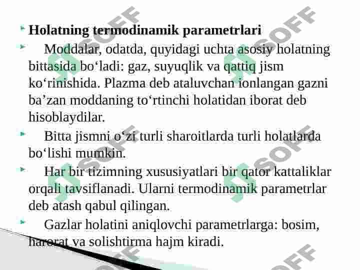 Mavzu Texnik termodinamika. Texnik termodinamika fani va uning vazifalari. Holat tenglamasi. 2