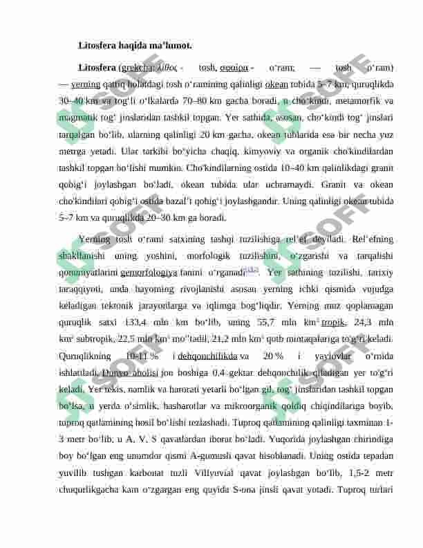 Litosfera va unga bog’liq muommolar 2