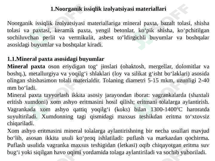ISSIQLIKDAN   IZOLYATSIYALOVCHI   MATERIALLARNING TURLARI 2