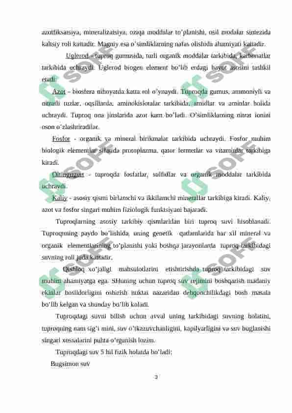 Tuproq-mineral elementlar manbai. Tuproq eritmasi, uning tarkibi va mineral elementlarning yutilish mexanizmi 2