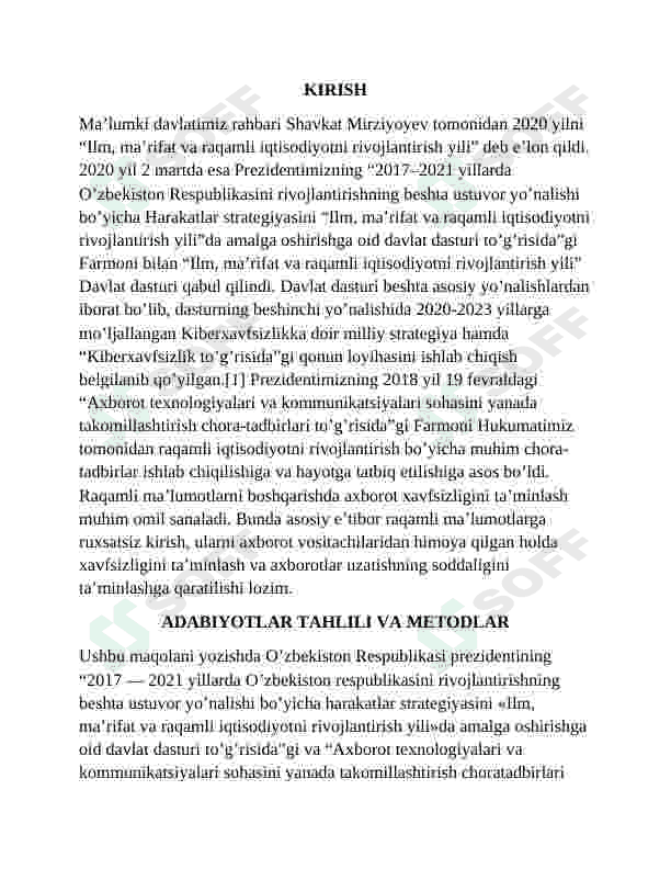 "Raqamli iqtisodiyotda kiberxavfsizlikni roli" mavzusida mustaqil ish 2