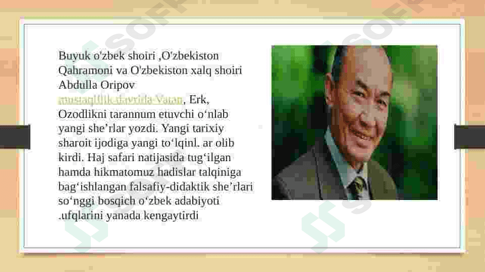 Abdulla Oripovning istiqlol davri ijodi 2