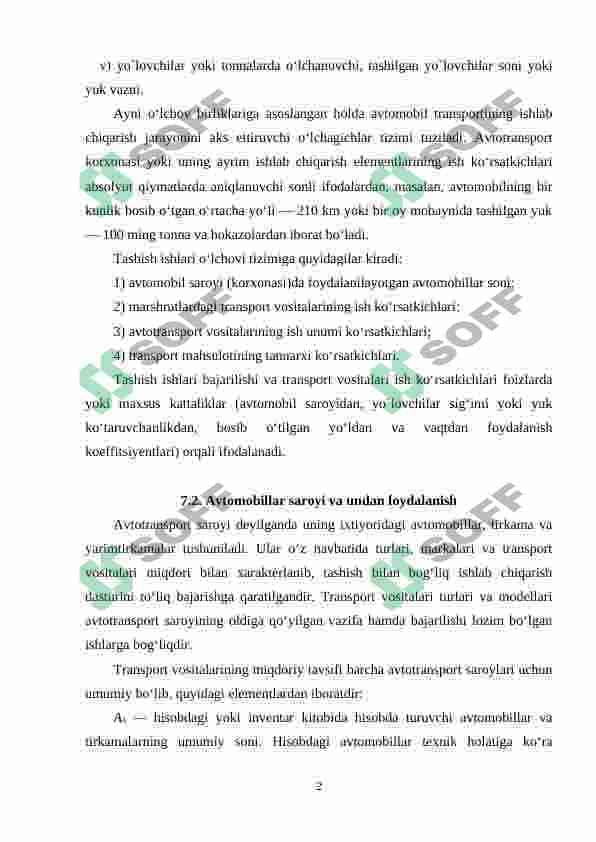 Avtomobil transporti asosiy ish ko‘rsatkichlari. Umumiy tushunchalar. Avtomobil saroyi va undan foydalanish 2
