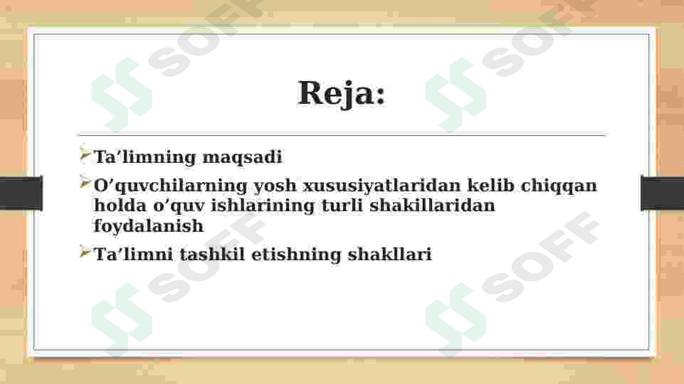 Ta’lim maqsadi va o‘quvchilarning yosh xususiyatlaridan kelib chiqib o‘quv ishlarining turli shakllaridan foydalanish 2