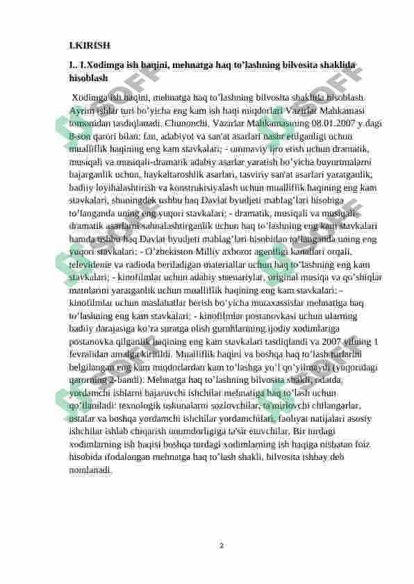 O’zbekiston Respublikasida mahnatga  haq to’lashning tarifi. DORIXONA 2