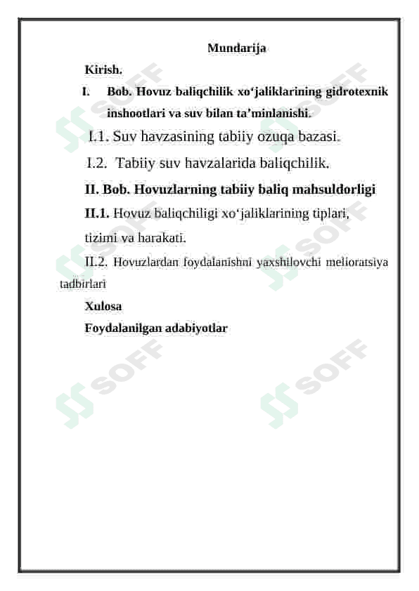 Hovuzlarni tabiiy mahsuldorligini aniqlash. 2