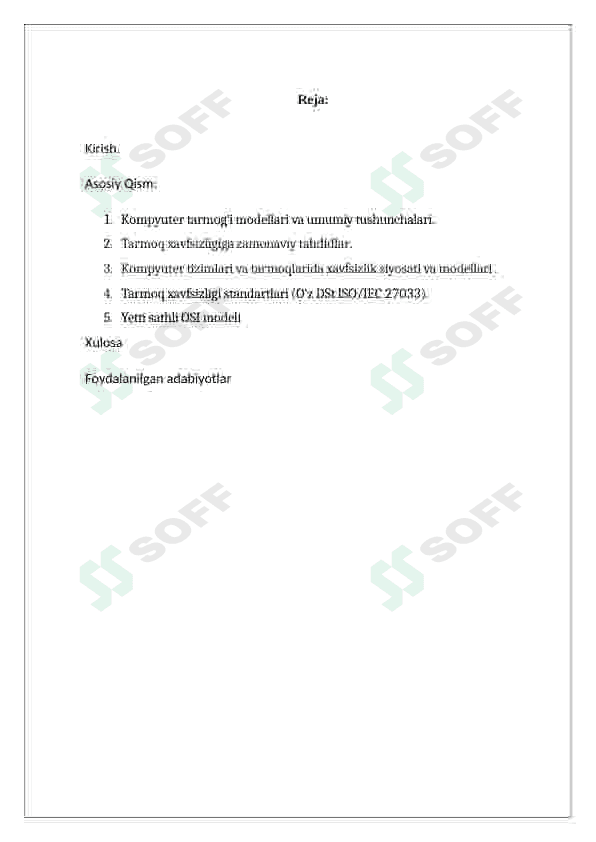 Tarmoq xavfsizligi standartlari ( O’z DSt ISO/IEC 27033) mazmuni va uning mohiyati. 2