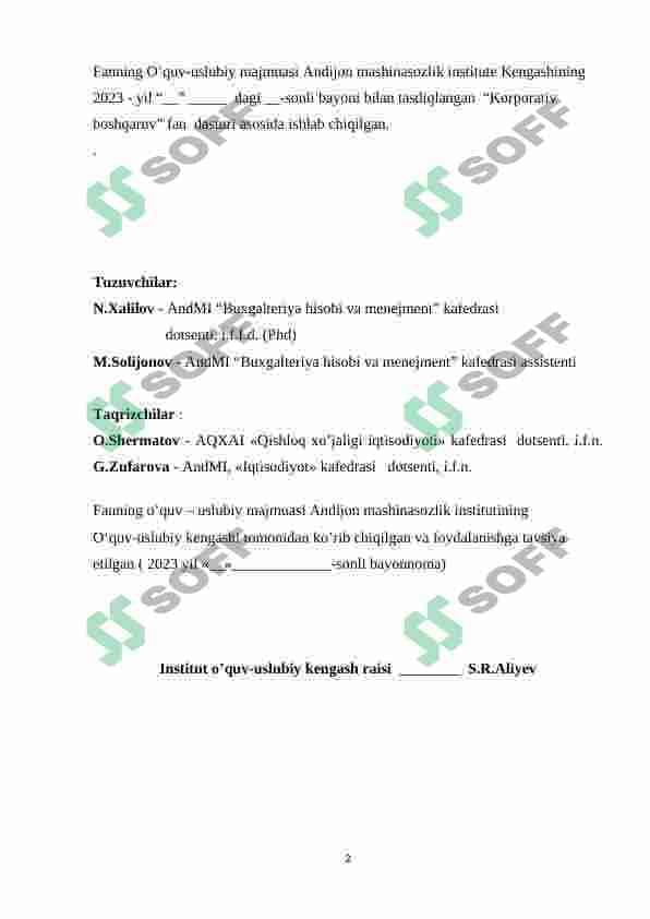 Korporativ boshqaruv oʻquv-uslubiy majmua 2