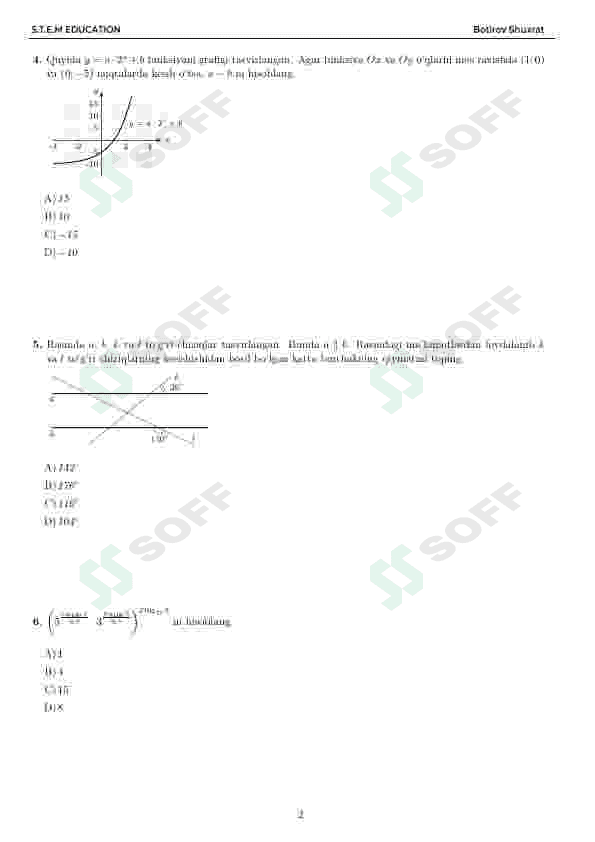 Matematika DTM testi ( Testlar DTM standartida. To'gri kaliti ham bor) 2
