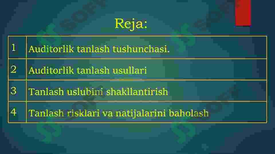 Auditda tanlash o'tkazish va uni natijalarini baholash 2