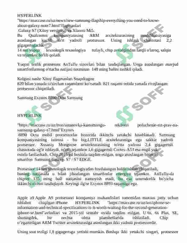 Mobil tizimlar uchun mo’ljallangan ko’p yadroli protsessorlar. mustaqil ish. 2