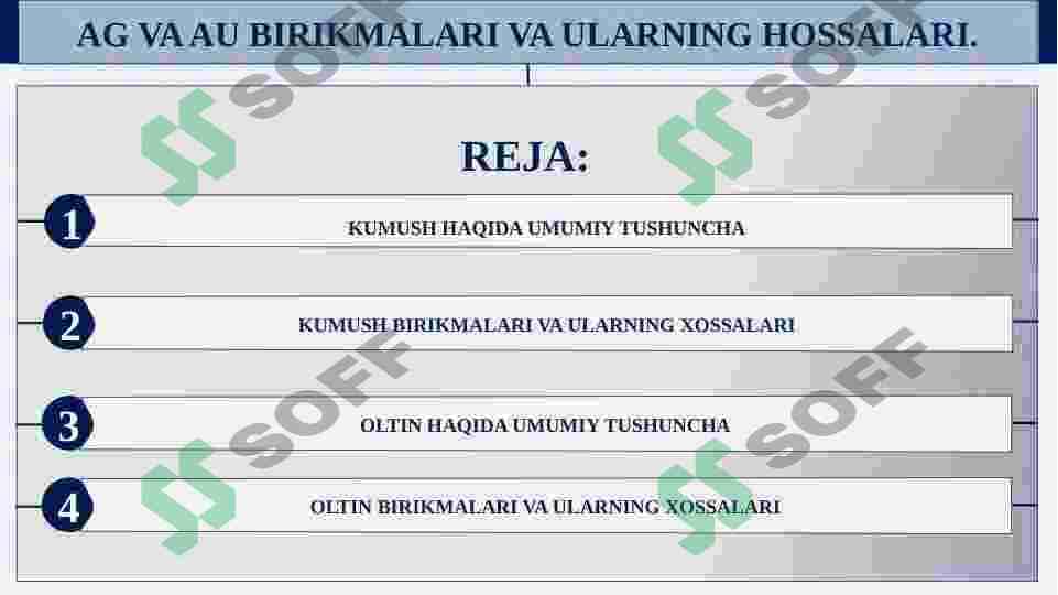 KUMUSH [Ag] va OLTIN [Au] birikmalari va ularning hossalari 2