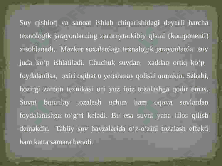 Oqova suvlarni tozalash darajasini hisoblash. 2