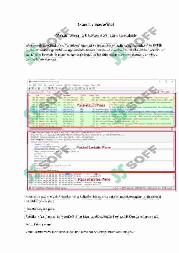 Wireshark ilovasini o‘rnatish va sozlash. Wireshark ilovasi yordamida TCP paketini tahlillash 2