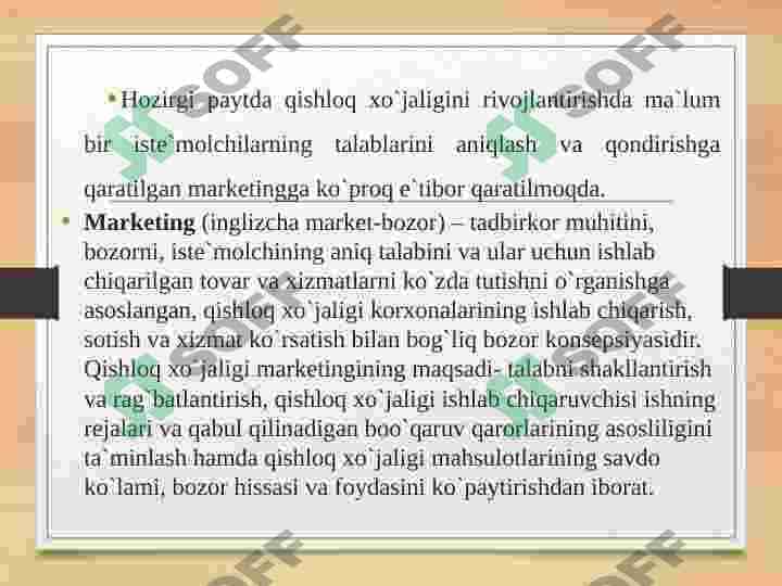 Qishloq xo’jaligida marketing faoliyati va uni tashkil etishning o’ziga xos xususiyatlari 2
