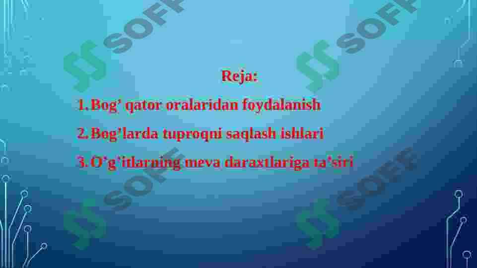 Bog’ qator oralariga ishlov berish tizimi. 2