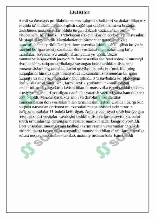 Dorixona va Farmatsevtika tashkilotlarida farmoyish xujjatlari 2