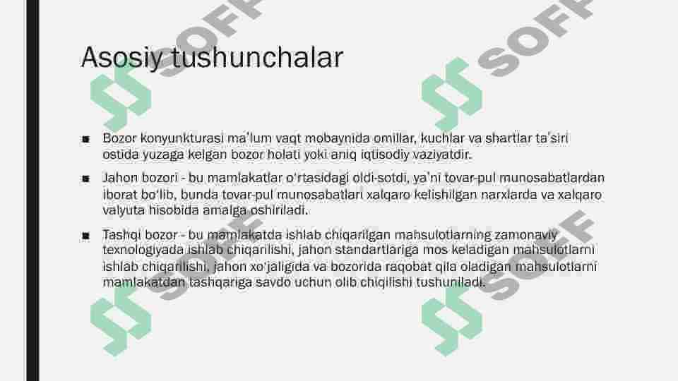 JAHON BOZORI KONYUNKTURASI VA  XALQARO SAVDONING RIVOJLANISH  TENDENSIYALARI 2